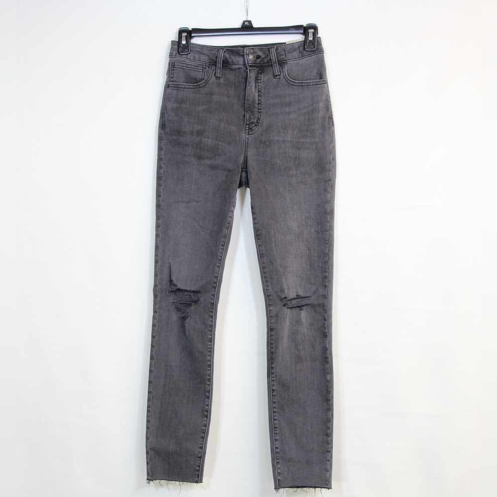 Madewell 9 In Curvy Charcoal Grey High Rise Skinny Distressed Raw Hem Jeans NWT